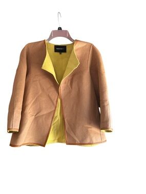 Lafayette 148 New York brown, green wool angora leather open blazer Size M